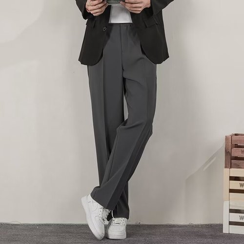 High-end White Men's Summer Trendy Drape Relaxed Straight Wide Leg Korean Style Casual Pants