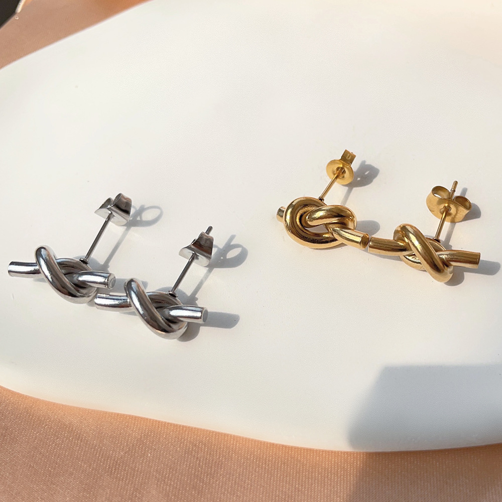 Women'S Gender Plating Design 1 Pair Ig Style Simple Style Knot Plating Titanium Steel Ear Studs