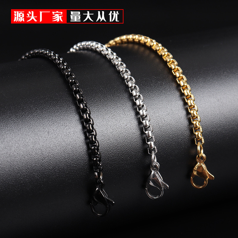 Cross-border hot jewelry chain stainless steel square pearl titanium steel necklace men and women personality European and American fashion Joker wholesale