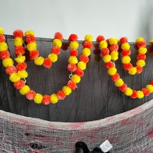 印度婚礼万寿菊花串亡灵节万寿菊花串仿真花塑料假花节日装饰