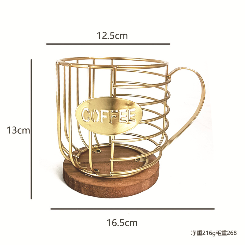 Soporte metálico para cápsulas de café con forma de taza, elegante organizador para cocina o sala.