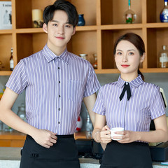 Men's and Women's Short-Sleeve Striped Shirts Café Summer Wear Women's Milk Tea Hot Pot Front Desk Cashier Hotel Waiter Uniform