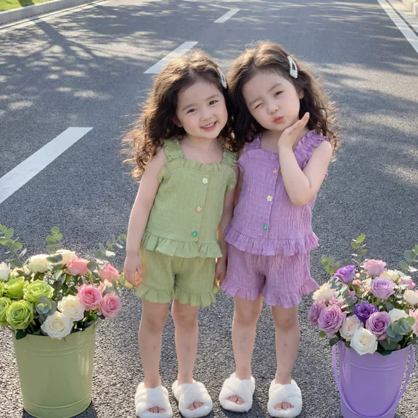 2026 Children's Summer Clothing for Girls, Stylish Sleeveless Top Set, Simple Solid Color Two-Piece Trendy Outfit