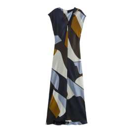 2025春季新品欧美跨境女装q气质丝缎质感印花连衣裙 W025  11174