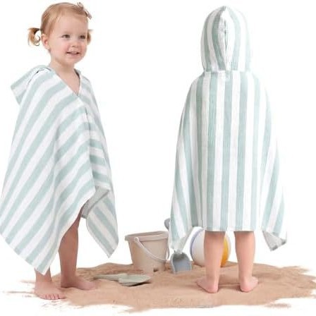 Personalizado transfronterizo toallas de gaza para bebés toallas de playa de tela plana con capuchón 1 - 3 años rayas toallas de baño para niños