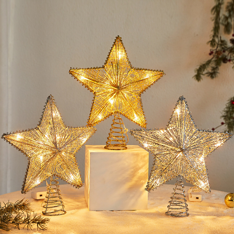 クリスマスハードベースツリートップスター装飾クロスボーダー特別供給立体五芒星鉄グリッター五つ星クリスマス用品|undefined