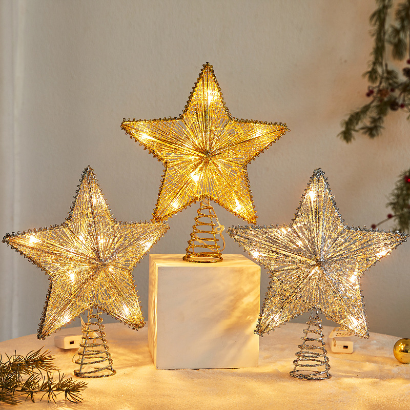Decoración de estrella de techo de base dura navideña dedicada transfronteriza estrella de cinco puntas tridimensional brillo de hierro forjado suministros navideños de cinco estrellas