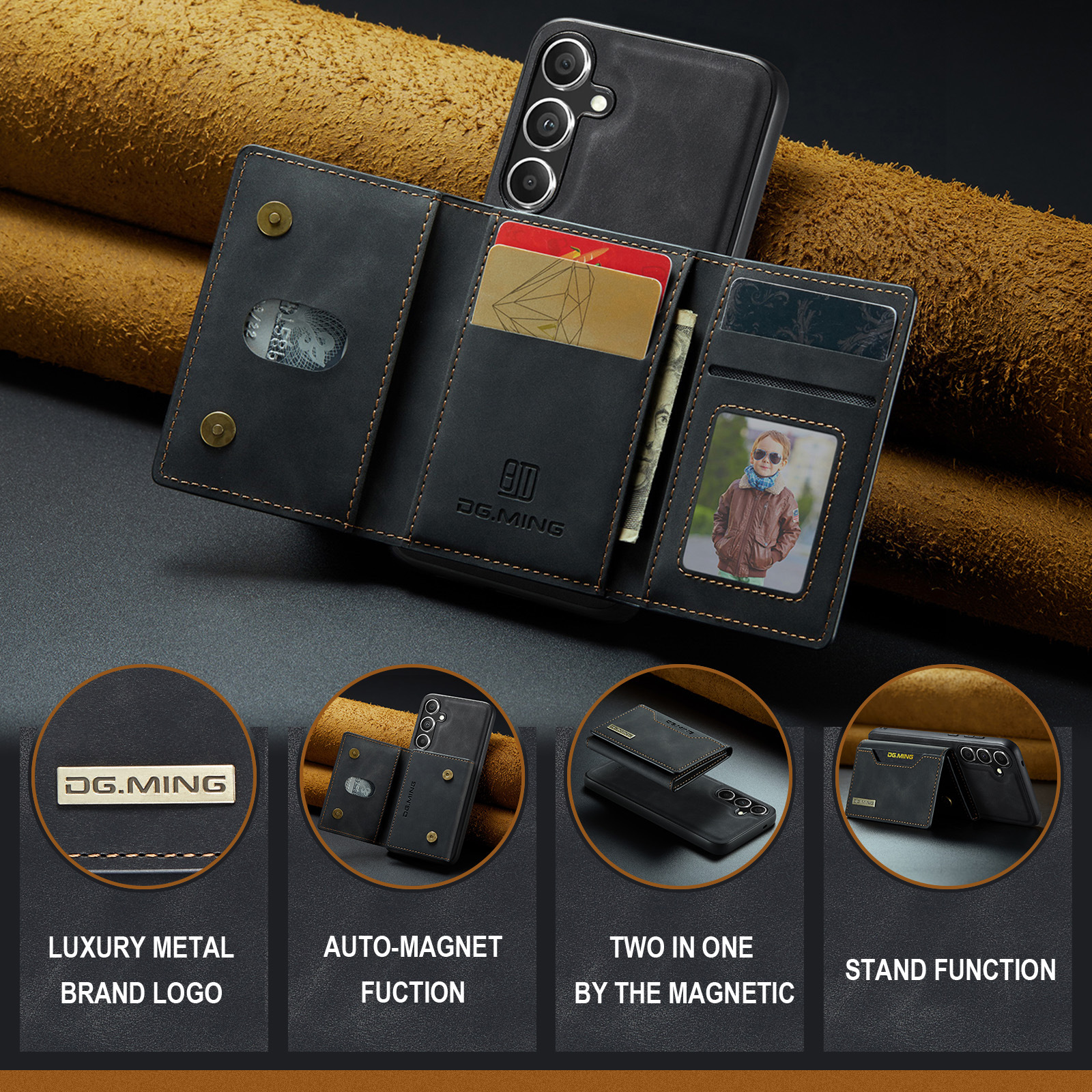 M2 per Samsung S24 custodia protettiva magnetica a tre ante S24 Plus custodia per telefono portafoglio diviso due in uno_voghion.com