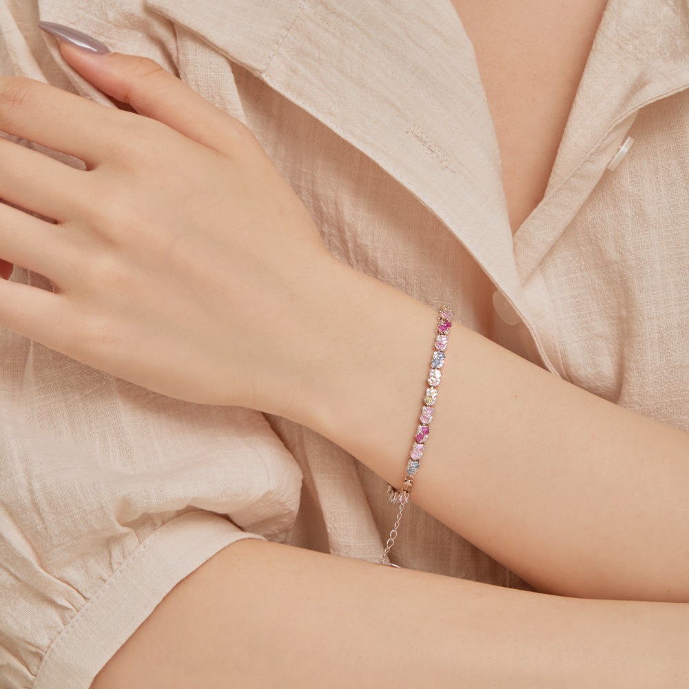 12g Weight Zircon Inlay Material Bracelets Classification 1 Piece Quantity Daily, Street Occasion 925 Sterling Silver Material Water Droplets, Heart Shape, Flower Pattern Women's Gender Inlay Design IG Style, Shiny Style 925 Sterling Silver Bracelets IG Style Shiny 7