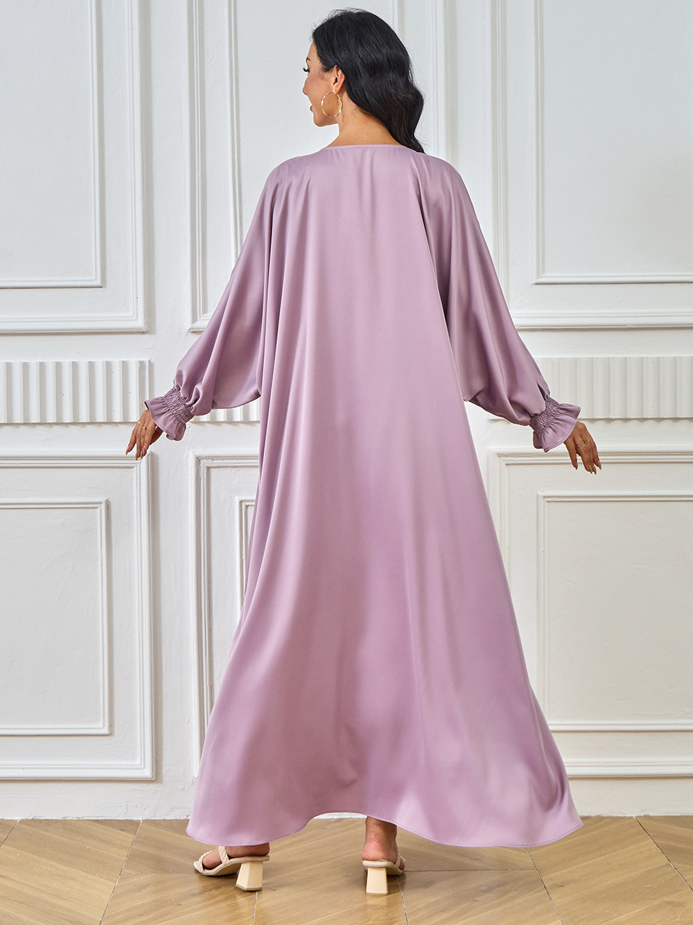 2024 New Cross-Border Abaya Dubai Muslim Middle Eastern Women's Long Robe Solid Color Dress_ecoleips.com