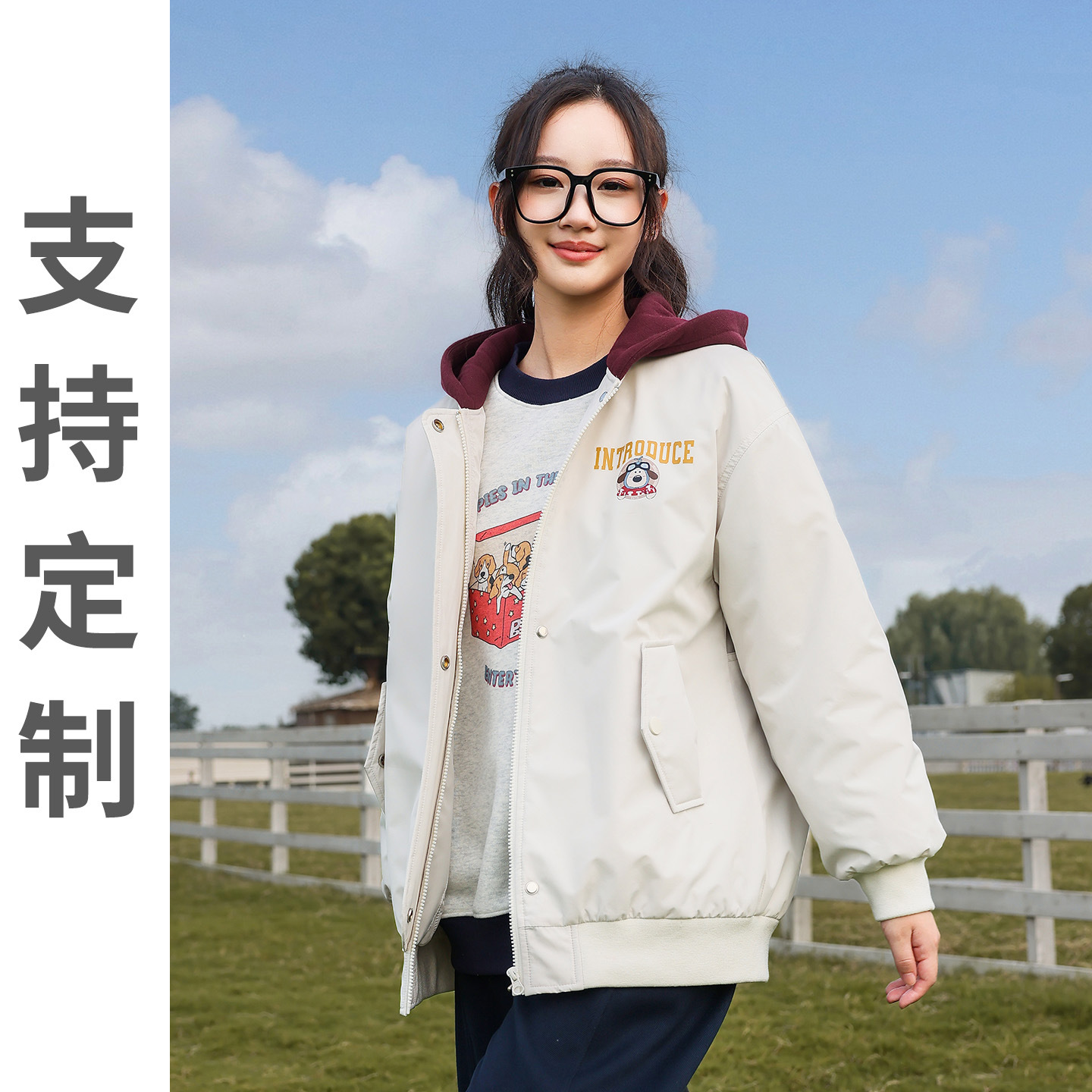 外套秋冬2025新款少女宽松休闲连帽夹棉加厚高中生棒球服2551050