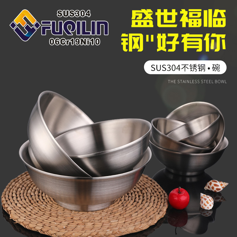 Xinfan 304 tazón de acero inoxidable de doble capa tazón de aislamiento térmico para niños cantina doméstica tazón de sopa de fideos dormitorio de estudiantes Tazón de arroz