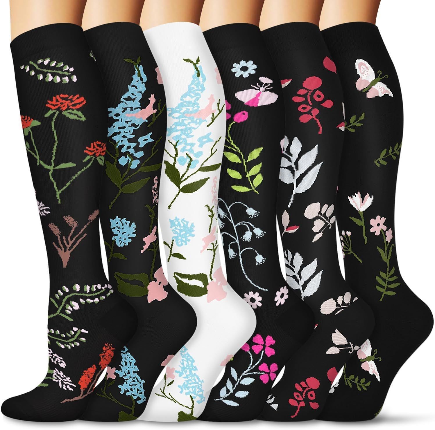 Juego de 6 pares de calcetines deportivos de compresión transfronterizos para fitness, calcetines largos de compresión para pantorrillas para hombres y mujeres, calcetines de compresión elásticos. image 17