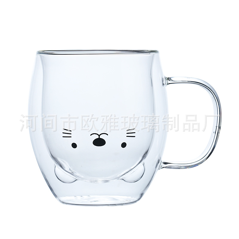 Vidrio de dibujos animados marca leche jugo oso doble capa taza de café borosilicato colorido lindo hogar taza de té