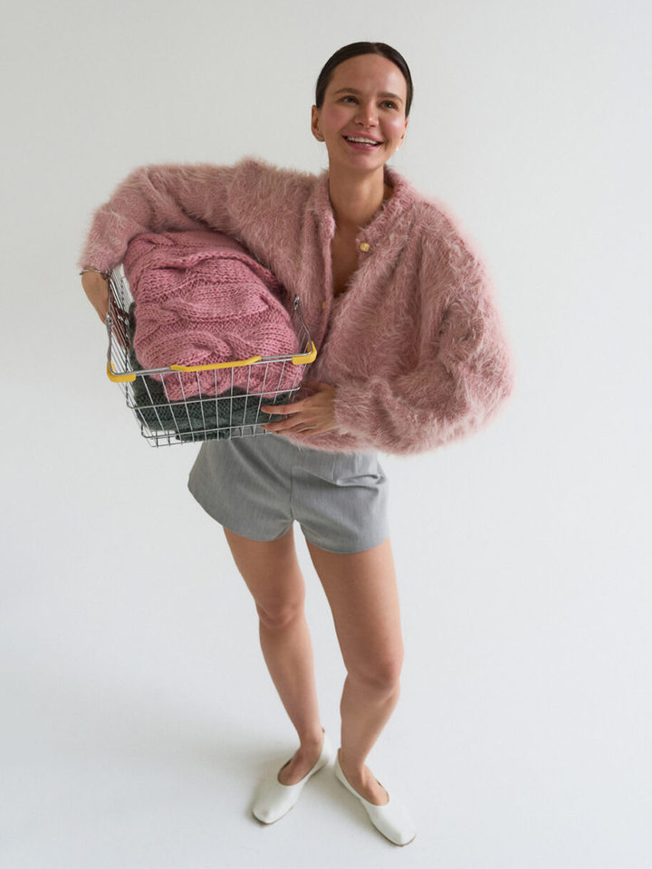 Áo cardigan len dệt kim dáng suông cổ tròn tay dài cài nút phong cách Hàn Quốc — Màu nâu, Xanh quân đội, màu hồng, Đỏ (Còn hàng) chi tiết 39