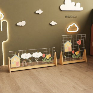 Manual Display Desktop Art Rack Kindergarten Rack Installation-Free Booth Painting Solid Wood Storage Works Area Grid