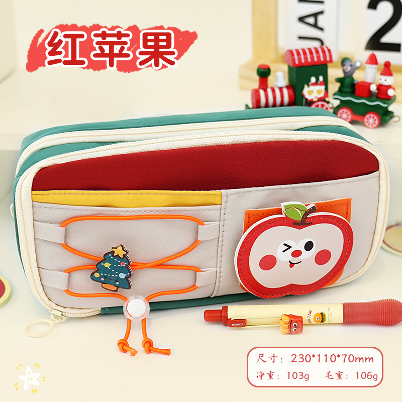 Bolsas de lápiz de manzana de alto valor de la cara en el viento de regalo de la escuela bolsas de papelería en línea para chicas caja de lápiz de gran capacidad caja