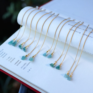 Jadeite Earrings A Goods Natural Blue Water Material 925 Tremella Line Ice Penetrant Chinese Style 14k Gold Earrings Live Supply