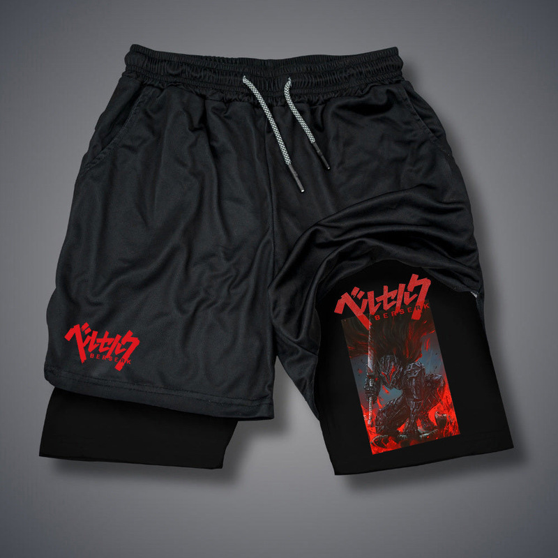 2026 New Summer Foreign Trade Berserk Anime Shorts Adult Double-Layer Beach Shorts Gym Shorts