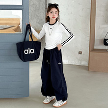 女童夏装套装2025新款儿童洋气短款t恤大童女孩时髦阔腿裤两件套