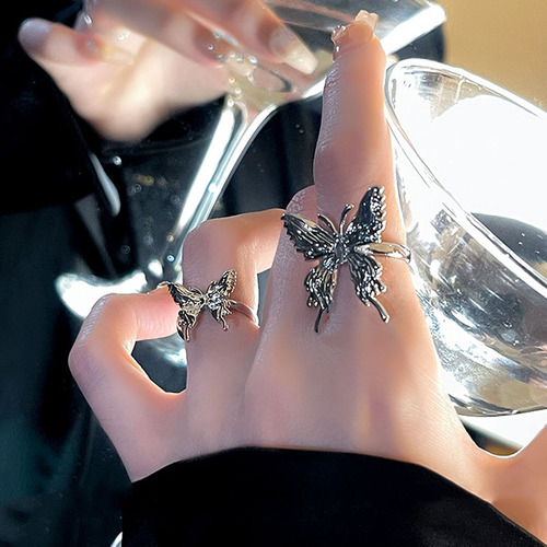 Liquid Butterfly Open Ring for Women, Niche, Light Luxury, Trendy, Exquisite, High-End, Cool Style, Index Finger Ring, Fashionable and Personality