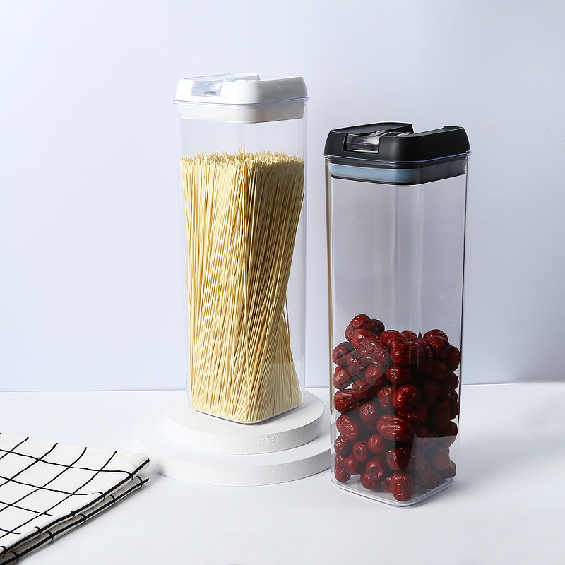 Venta caliente de almacenamiento de plástico sellado tarro cocina crisper transparente cuadrado almacenamiento aperitivos frescos granos tarro