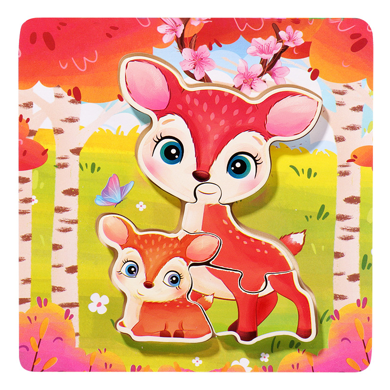 18 animales de dibujos animados de madera padres-hijos rompecabezas niños pequeños 1 - 3 - 5 años de iluminación educativa juguetes pequeños regalos