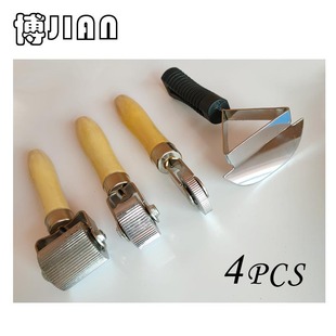 Tire Repair Tool Scraper with Wooden Handle, Press Wheel, Compaction Wheel, Tire Repair Sound Roller