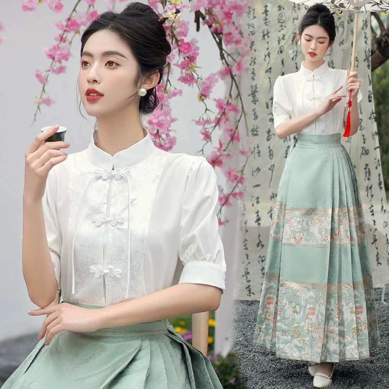 Новая аутентичная женская одежда в китайском стиле с древними сказочными топами и рубашками, жаккардовыми юбками мамиан в древнем стиле Мин.