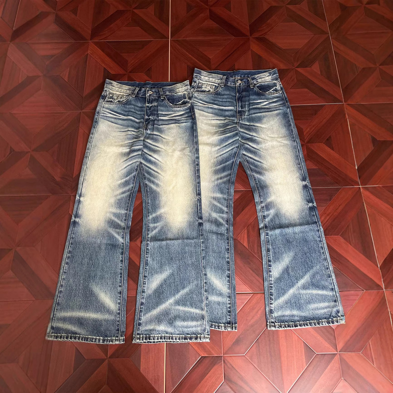 190 Tall Men's Vintage Washed Distressed Cat Whisker Retro Jeans Loose Fit Commuter Slightly Flared Straight Pants 190 Tall Men's Vintage Washed Distressed Cat Whisker Retro Jeans Loose Fit Commuter Slightly Flared Straight Pants