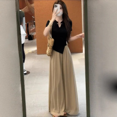 夏にぴったりのプラスサイズの太った女の子の新しい中国風のレディースレトロな中国風のトップス、ワイドレッグパンツとスカートのツーピーススーツの完全なセット