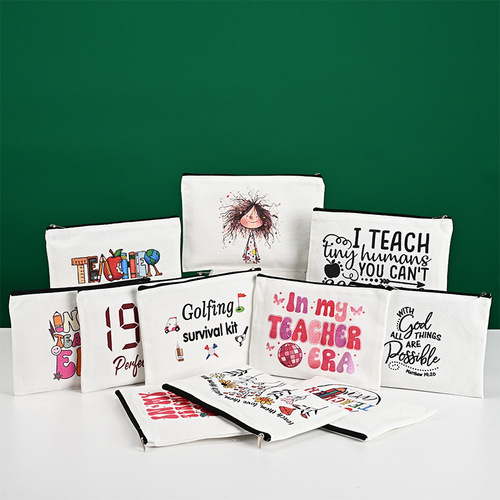 Canvas pen bag student cartoon DIY canvas zipper bag colorful painted cotton makeup bag logo