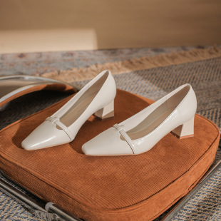 5992 Elegant Thick Heel Skirt All-match High Heel Women's Single-layer Shoes 2024 New Fashionable Comfortable Square Toe Women's Single-layer Shoes