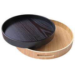 WBZ7托盤圓形大號餐盤黑色木製拖盤小號家用茶具茶盤水杯盤果盤收