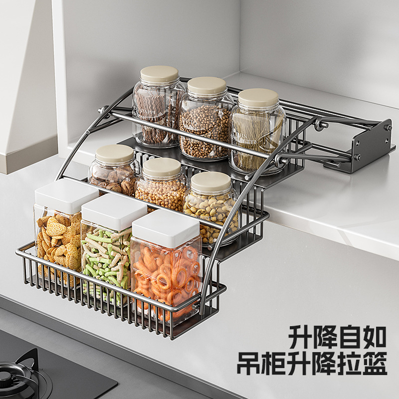 Gabinete de cocina telescópico gabinete superior con sabor canasta de tracción cabina de suspensión elevación canasta de tracción estante de almacenamiento tipo de tracción hacia arriba hacia abajo