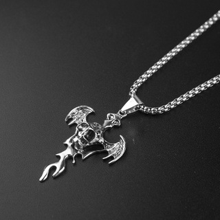 Cross-Border Hot-Selling New European and American Hip-Hop Personalized Cross Pendant Skull Wing Necklace Men's Trendy Accessory