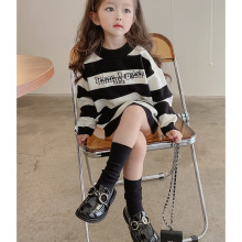 非常鱼儿 春装新款女童条纹字母印花套头长款卫衣 RT030
