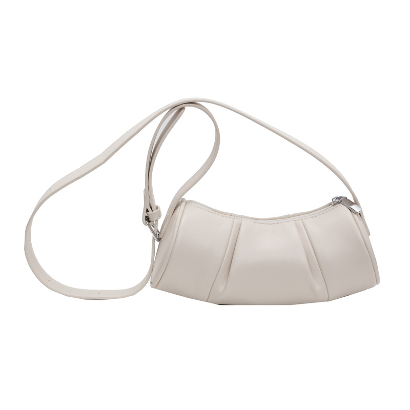 Solid Colour Pu Leather Cylindrical Pleated Shoulder Bag For Women_voghion.com