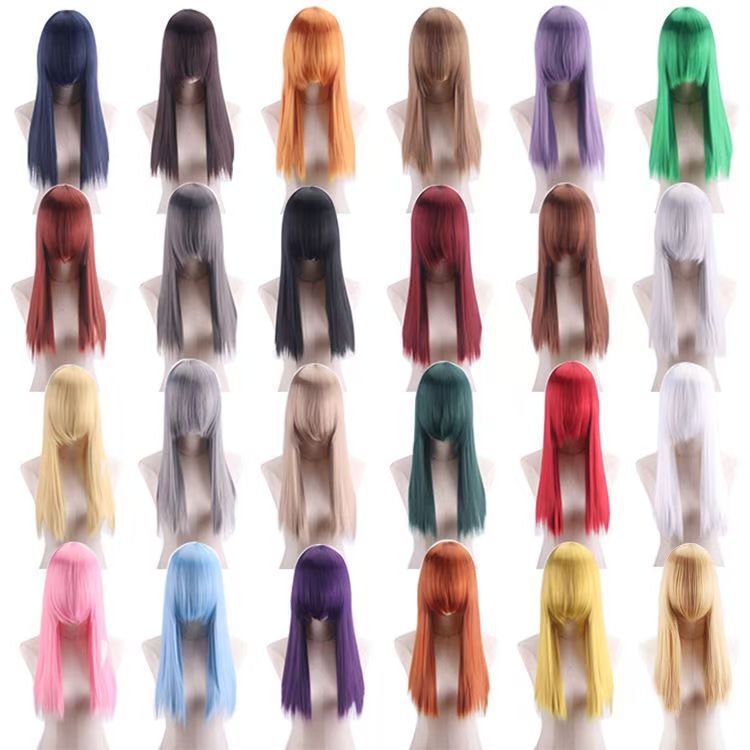 Two-Dimensional Character Universal Cosplay Anime Wig High-Temperature Fiber Anime Colorful 60cm Thick Long Hair Wig