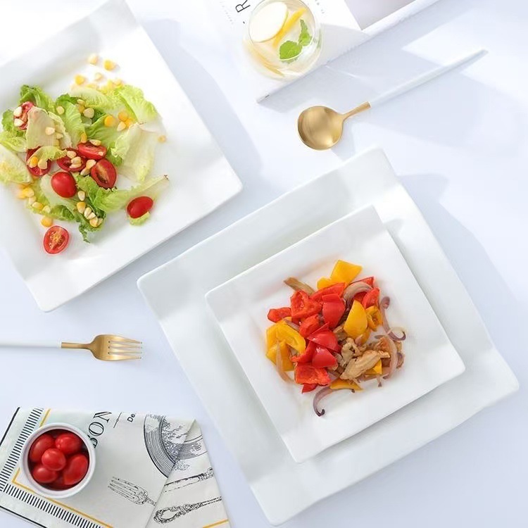 Plato de filete de cerámica plato de forma especial plato en forma de Jigsaw plato de comida occidental plato de bocadillos plato de pastel de hotel blanco puro