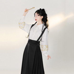 T5C Spring and Autumn National Style Daily Improved Han Elements Han Dynasty Women's Black Horse Face Skirt Suspender Skirt