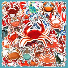 50张螃蟹涂鸦贴纸个性跨境海洋生物装饰水杯手机壳行李箱防水贴纸