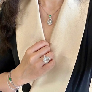 Jadeite Ring for Women, Ice Type, Cabochon, Glass Type, White Ice, Burmese Jadeite Ring, 925 Silver, Adjustable