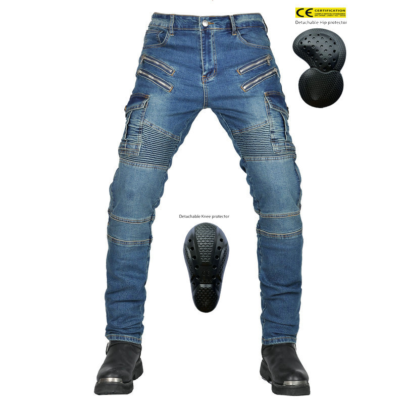 Pantalones vaqueros de la motocicleta de los hombres de la motocicleta VOLERO retro casual ajustable rodillera resistente a la caída de ciclismo pantalones JES-24