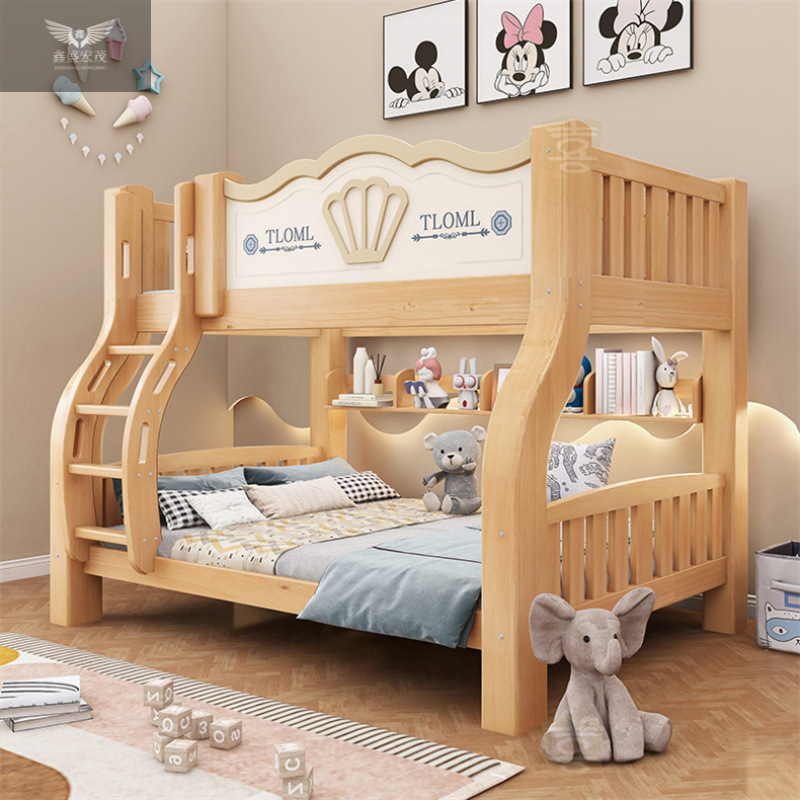 Cama de dos pisos tipo casa pequeña cama de dos pisos cama madre-hijo para niños cama de arriba y abajo cama de madera gruesa cama madre-hijo cama alta baja