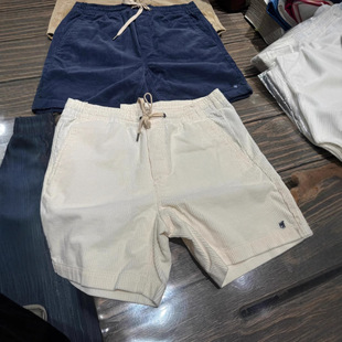 Rl Laff Pony Logo Pure Cotton Corduroy Casual Shorts Men's Loose Five-Point Breathable Couple Pants Embroidered Summer