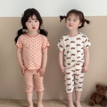 2025无骨套装儿童短袖七分裤女童夏季薄款碎花弹力家居服软糯睡衣
