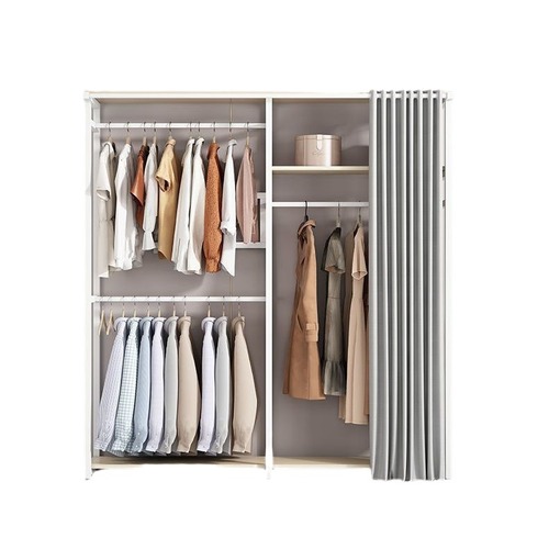 Simple Wardrobe Home Bedroom Floor Cloak Rack Open Fabric Wardrobe Steel Wood Combination Rental Room Storage Rack