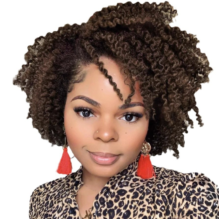 Amazon nuevo africano pequeño rizado peluca europea y americana Peluca de las mujeres corto rizado pelo parcial completo superior fibra química tocados pelucas