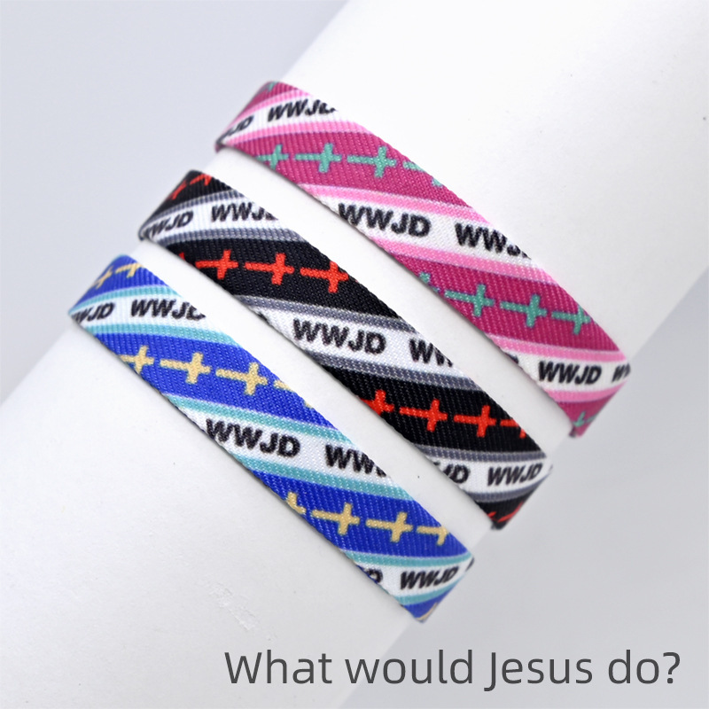 WWJD Style Woven Bracelet Original Handmade Ribbon Bracelet Ribbon Printed Cross Hand Rope